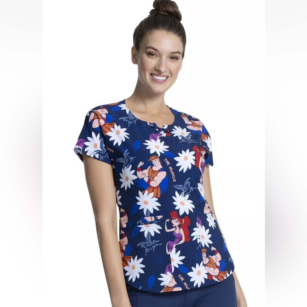 Hercules Cherokee Scrubs Tooniforms Disney Round‎ Neck Top Size Small